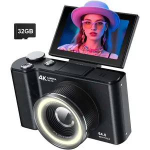 Digital Camera  Teens,Y2K CCD  Digital Camera ith 32G SD Card,180? Flip Screen Camera  Phtgraphy Vlgging ith Fill Light, Pint and Sht Digital Cameras  Beginner(Black)