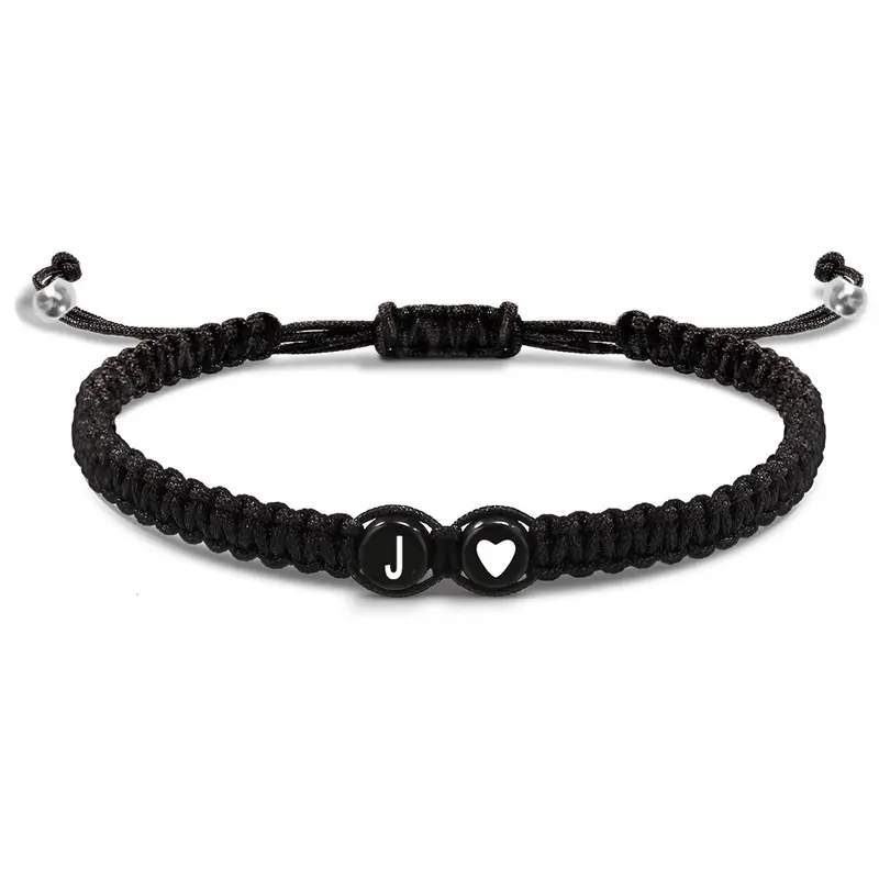 Heart shaped letter woven bracelet, 26 letter bracelet, adjustable woven heart shaped bracelet, suitable for mothers and daughters' birthday gifts