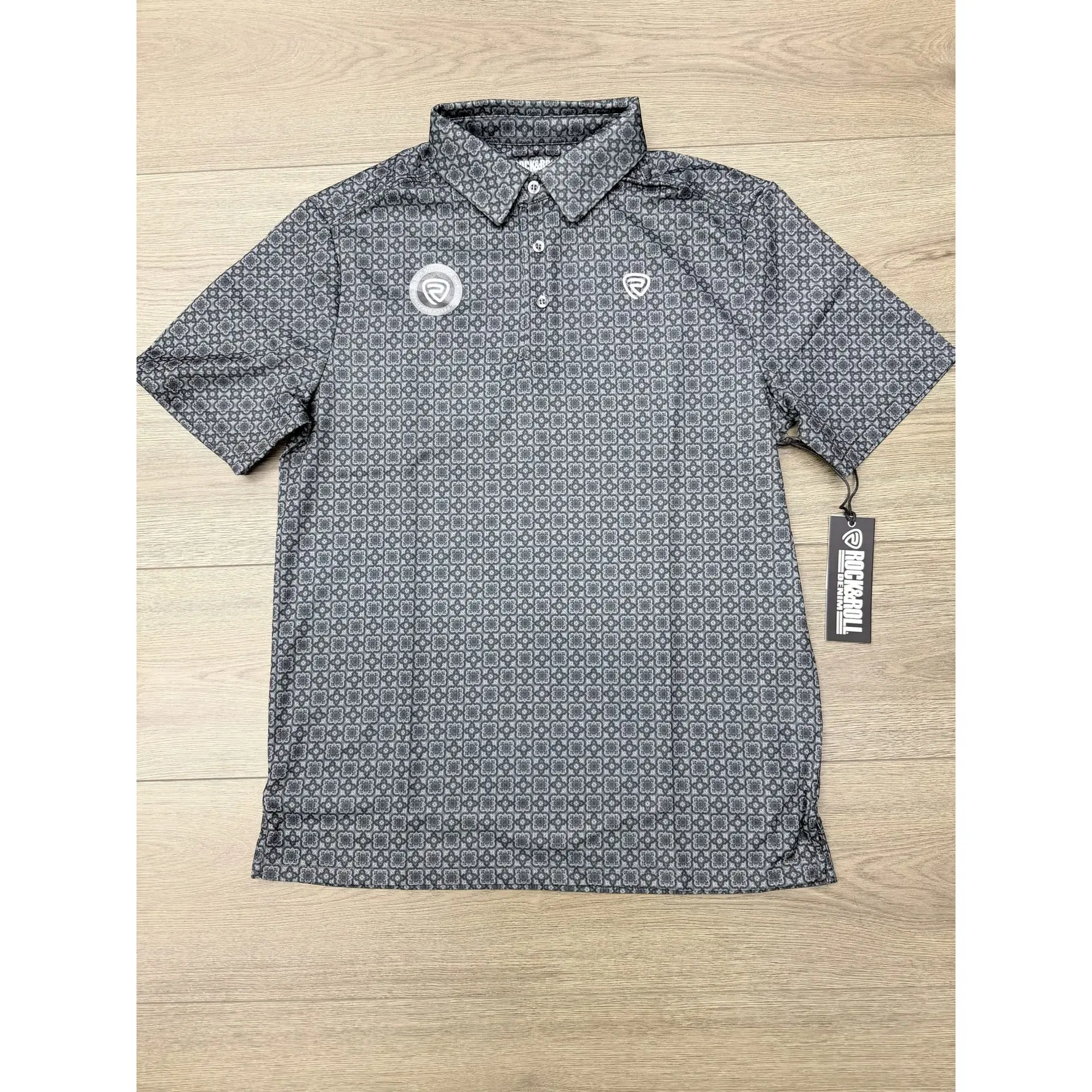 Men's F26 Medallion Printed Polo – Black by Rock and Roll Denim