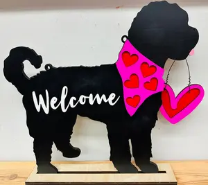 Interchangeable Silhouette Dog Welcome Door Hanger, Handcrafted Decor with Scarf & Hook for Home Festive Decorations