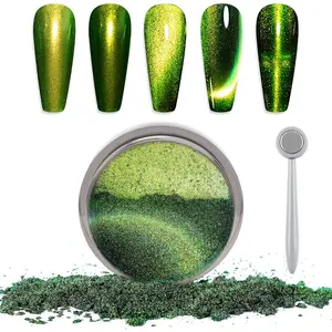 Cat Eye Chrome Nail Powder Chameleon Magnetic Powder 9D Cat Eye Effect Mirror Effect Pigment Dust Magic Galaxy Holographic Effect Glitter with Magnetic Stick for Velvet Nail Art - Bauhinia Blue