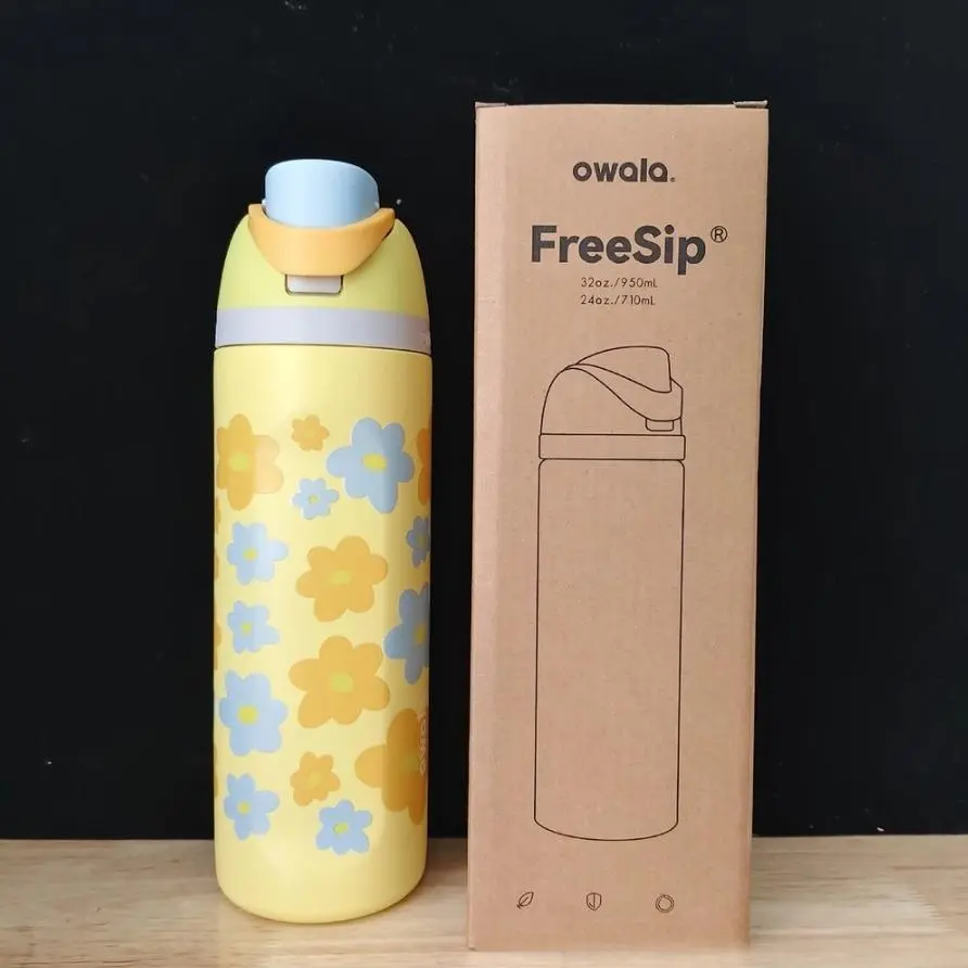 Owala FreeSip 24oz 32oz Yellow Floral Insulated Water Bottle with Built-In Straw – Leakproof Stainless Steel Bottle