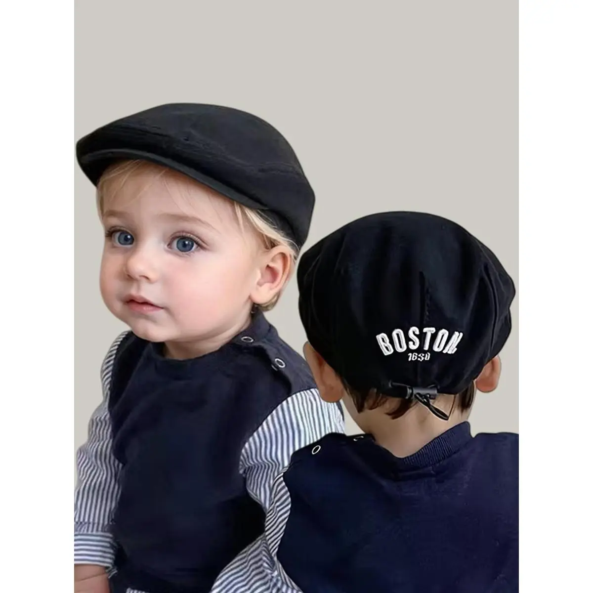 CPSIA Labeled Kids' Baby Beret Hat for Boys & Girls (Ages 1-3), Adjustable Polyester Stretch Sun Protection Cap, Stylish Letter Print Outdoor Wear Bonnet