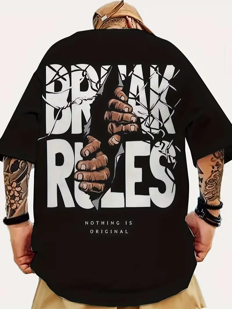 Men's 3D Printed Lyrics Fashion T-Shirt, Harajuku Streetwear, Casual Short Sleeve Crew Neck Tee