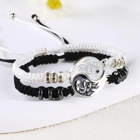 Yinyang Charm Braided Bracelet, Beaded Decor Pull Adjustable Bracelet, Unisex Jewelry for Party, Daily Clothing Decor, Jewelry for Birthday Gift, Jewelry Bracelets
