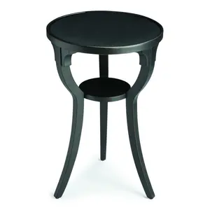 360 Stand 24 in. Manufactured Wood Round End Table - Rustic Wood, Stylish Bedside, Wooden Tabletop, Shelf, Distressed Finish, Traditional Black Indoor Furniture, Rustic Wood Table