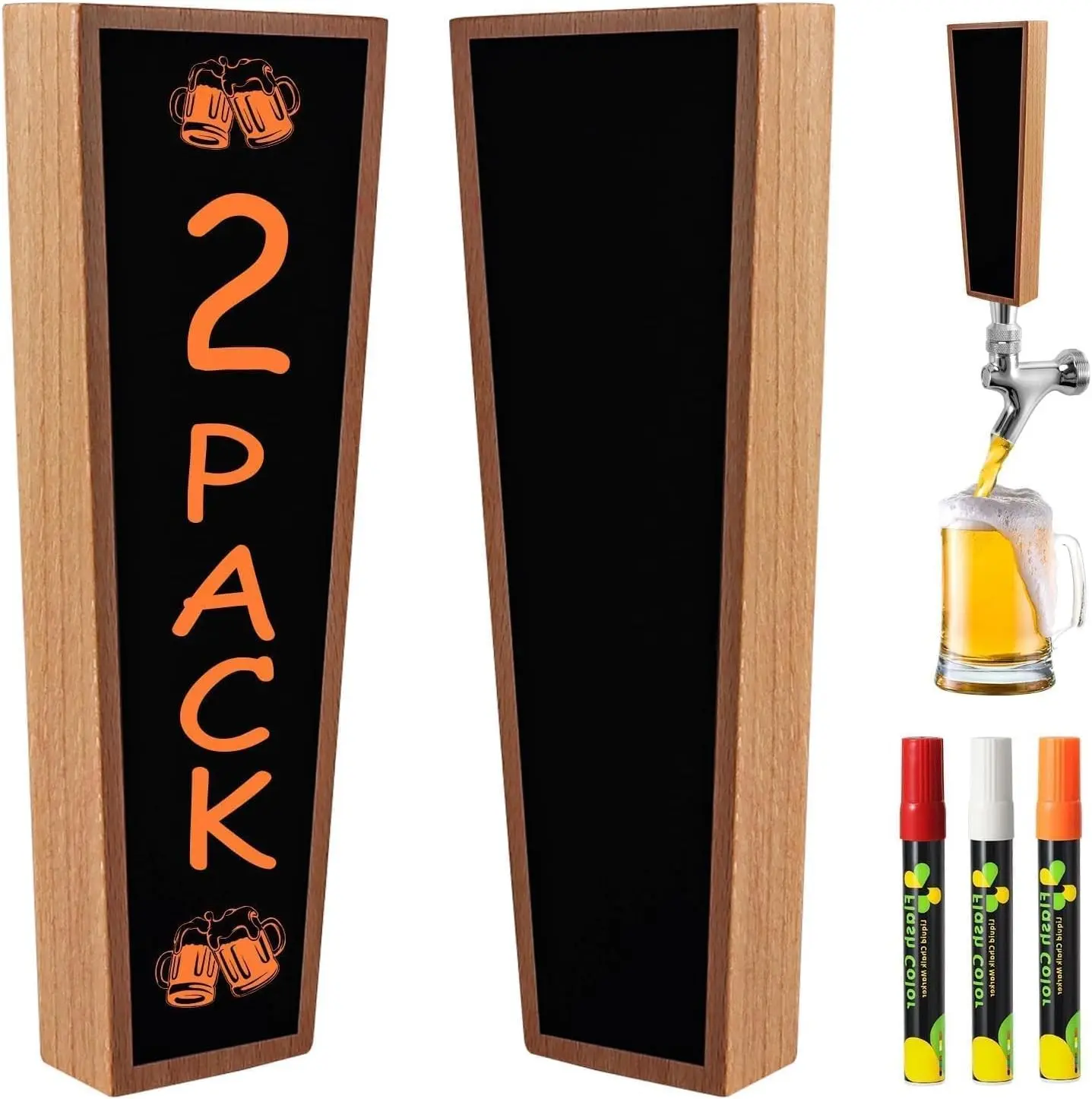 Wooden Beer Tap Handles –Chalkboard Markable Keg Tap Handles(2 Pack) | Smooth, Easy to install, Ideal for Homebrewers, Home Bars, Restaurants & Wedding. Perfect Accessory for Draft Beer Systems
