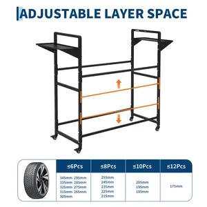 Adjustable Rolling Tire Storage Rack for Garage – 2 Storage Shelves, 4 Swivel Casters, Anti-Powder Waterproof Cover, Fits Spare Tires, Heavy Duty Organizer