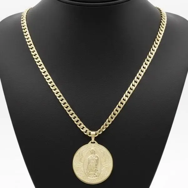 Yoan Jewerly cadena #945 y pendiente #688 medalla virgen Gold plated