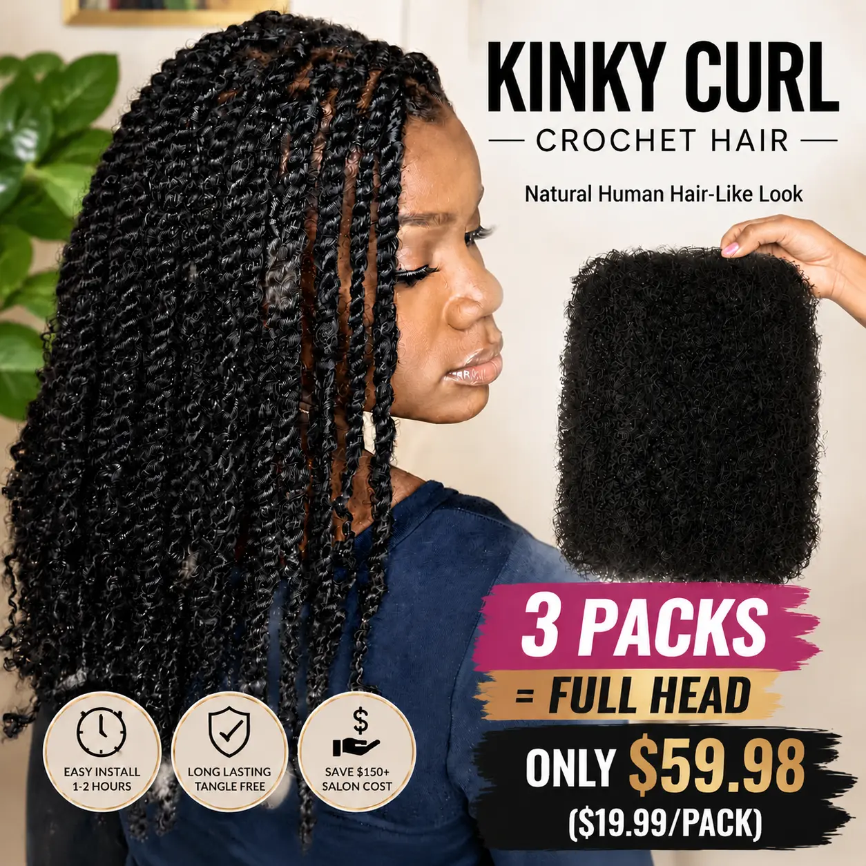 NOBLE HAIR Afro Kinky Bulk Premium Synthetic Fiber Mini Twists - Tangle-Free, Low Maintenance for Black Girl Hairstyles: Braided Twists, Dreads & Curly Box Braided Synthetic Fiber Wigs, Protective Styles, Bulk Bundles, Diy Extensions, 45G, #99J