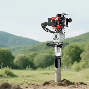 Gas Powered Pile Driver 32.6cc Handheld Fence Post Driver for Gardening Farm Construction with Two Sleeves and Tool Bag