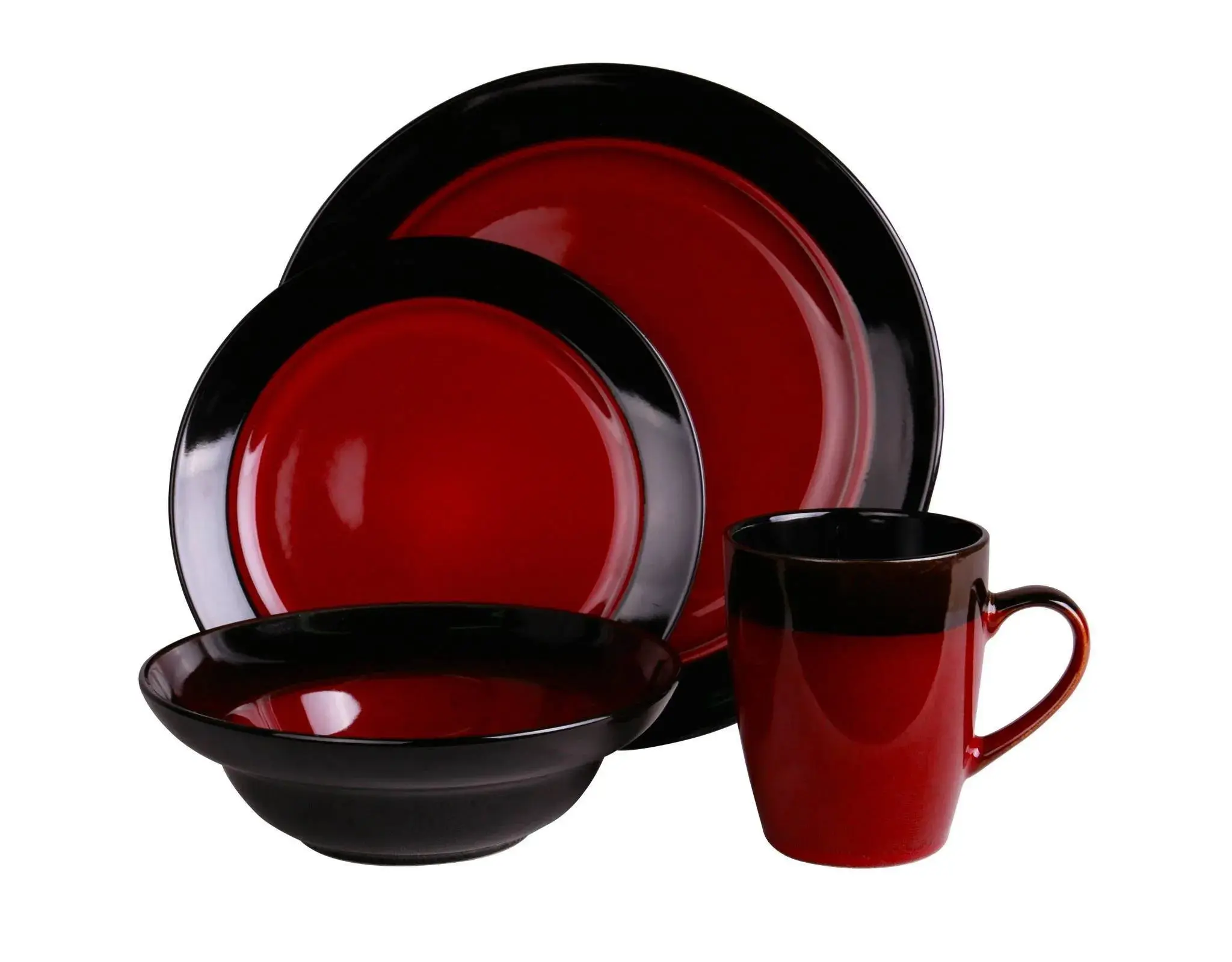 16pc Stoneware Modern Living Dinnerware Set Red - Elama