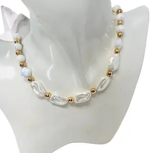 Pearl necklace, natural pearls and hematites beads choker necklace