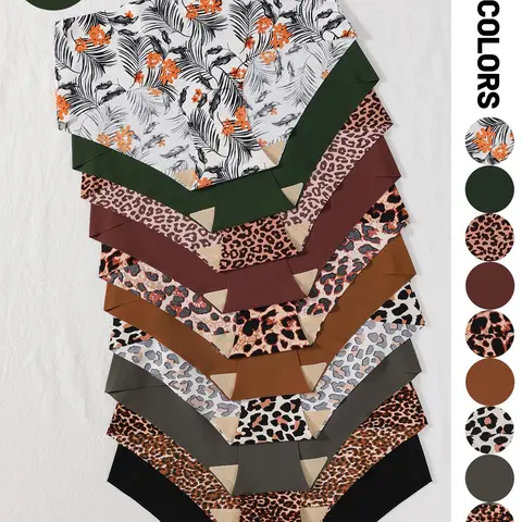 Women's Plain & Floral & Leopard Print Panty, Soft Comfy Breathable Seamless Briefs for Daily Wear, Underwear for All Seasons, Casual Soft Panties, Seamless Panties Set, Soft Minimalist Panty, Everyday Panties