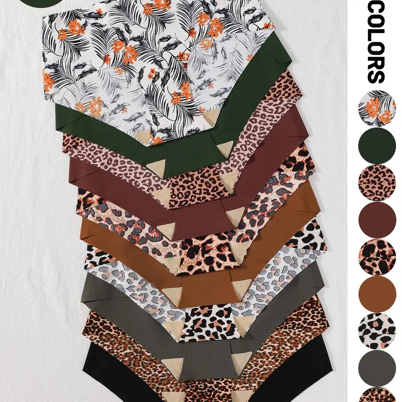Women's Plain & Floral & Leopard Print Panty, Soft Comfy Breathable Seamless Briefs for Daily Wear, Underwear for All Seasons, Casual Soft Panties, Seamless Panties Set, Soft Minimalist Panty, Everyday Panties