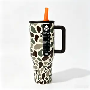 HydroJug 40oz Camo Print Stainless Steel Tumbler With Handle, 24 Hours Cold Insulation, Leak Proof Straw Lid, Cup Holder Friendly BPA Free Travel Mug For Car Gym Camping Road Trip