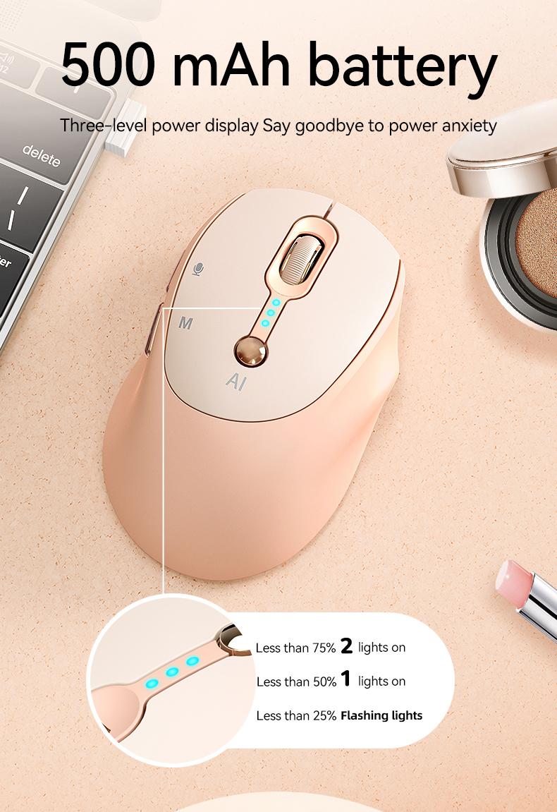 AI Voice Smart Mouse with New AI Model for Efficient Office Use One-Click Operation in Pink & White Ideal for Modern Office Tasks