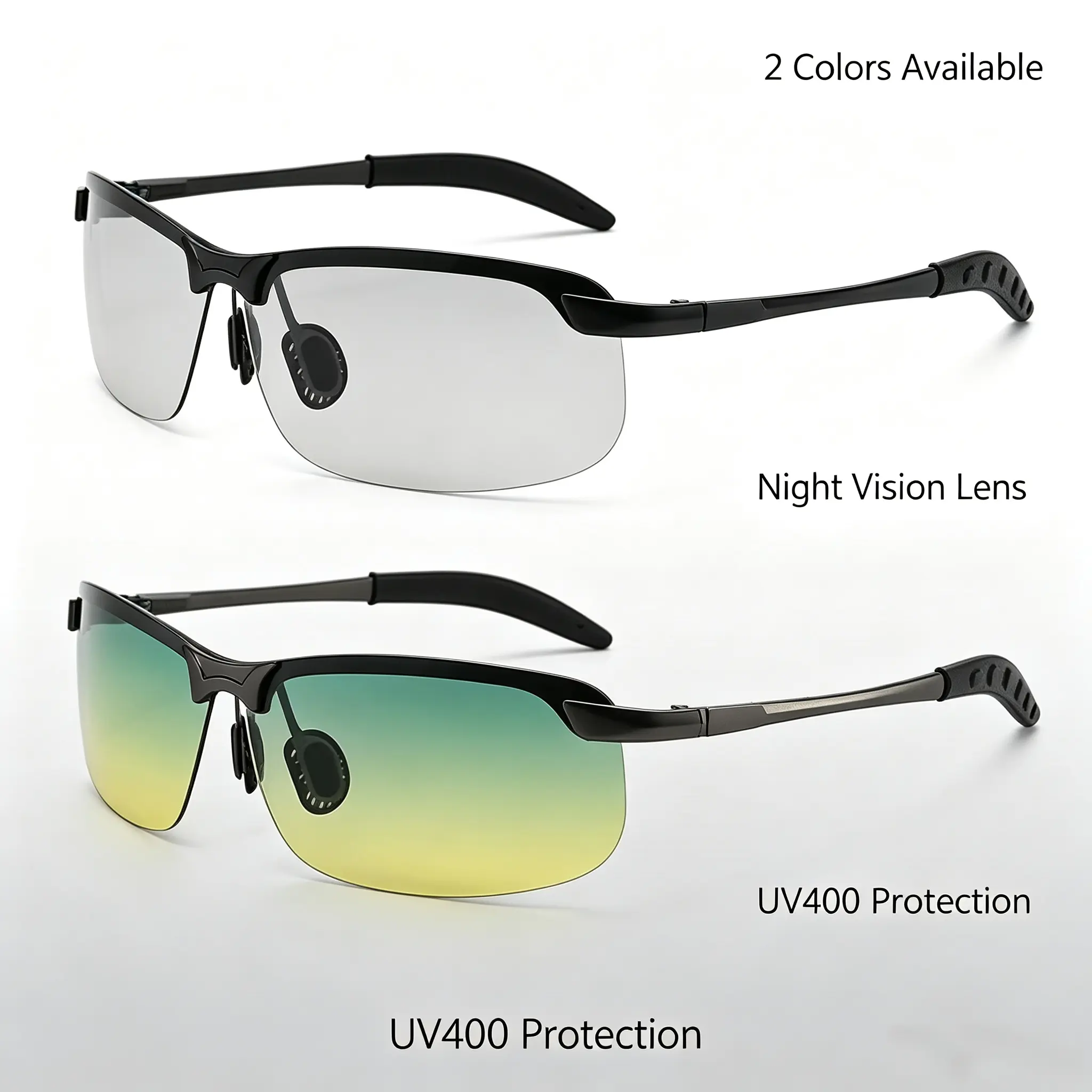 Unisex Half Rim Polarized Day Night Driving Sunglasses Anti Glare Night Vision Glasses Protection Anti Headlight Glare Eyewear for Driving Cycling Fishing Motorcycle goggles swim