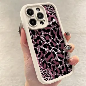 Phone Case: 1pc Pink Glitter Leopard Print Phone Case Suitable for Apple iPhone 17 E Air Pro ProMax iPhone16 15 14 Plus 13 12 Mini 11 X XS XR Antidrop Softshell Shock Proof All Inclusive Lens Protection Funky