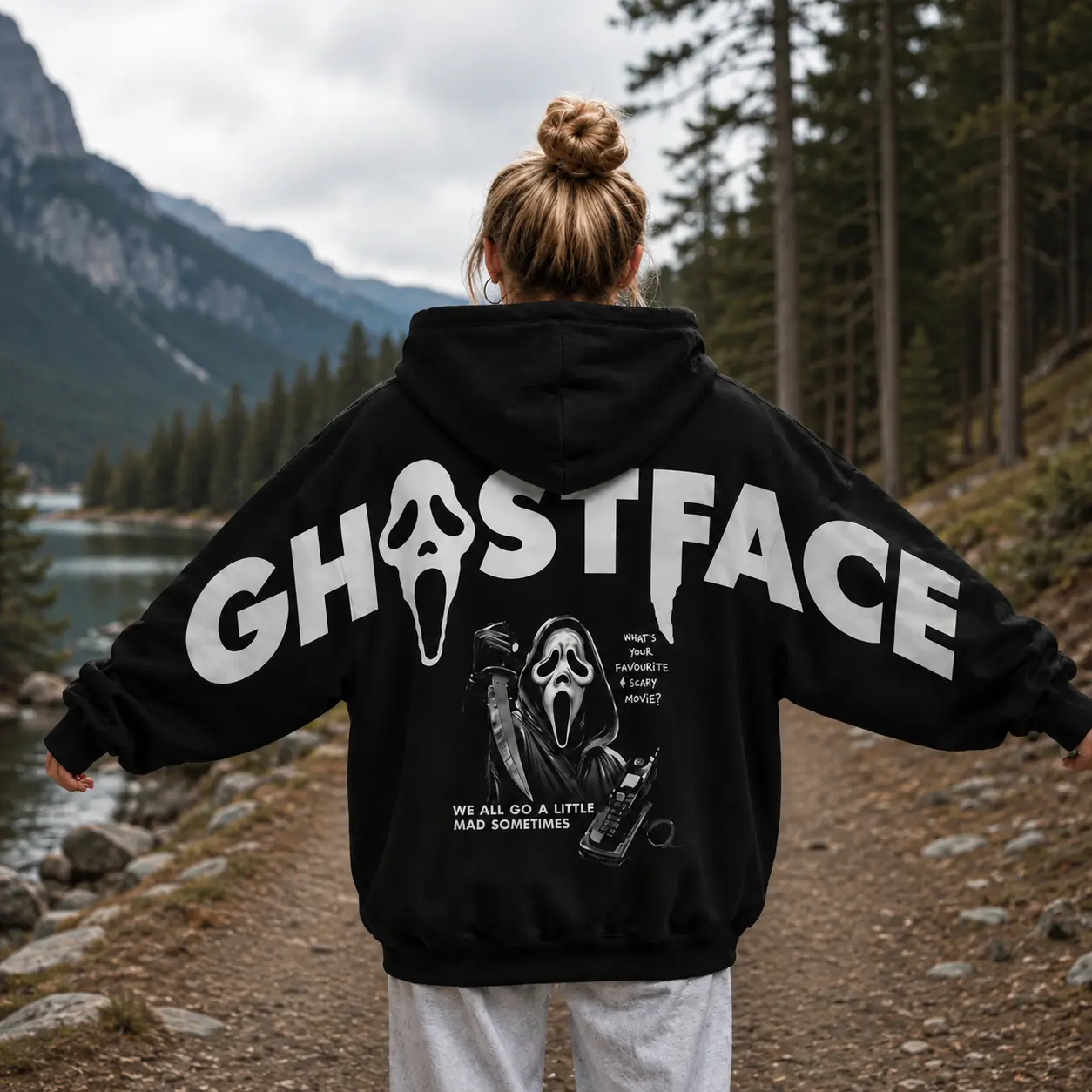 Retro 90's Funny Ghostface Shoulder-to-Shoulder Back Lettering Sweatshirt Hoodie, Halloween Scream Movie Graphic Tee, Spooky Season, Gift for Him and Her, Vibes