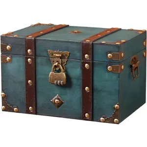 Wooden Treasure Chest Box with Lock Small Rectangle Antique   Storage Boxes European Decorative  Storage Box Case Organizer Trinket Keepsake for  Bedroom Decor