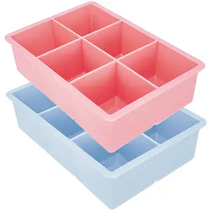Square Ice Cube Tray, Set of 2, Pink Blue
