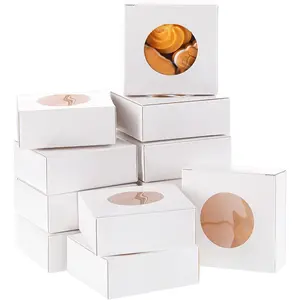 30 Pcs Kraft Paper Boxes with Clear Window for Homemade Soap, Bakery Cookies, Candy. Packaging Boxes for Wedding, Birthday Party Gifts (3 x 3 x 1.2 Inch, White)