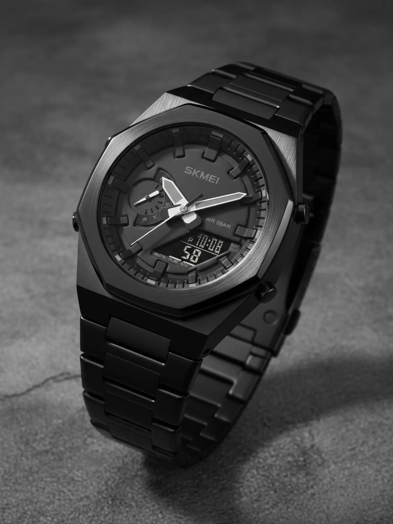 Skmei Octagonal Design Watch, Fashionable Metal Strap, Luminous Display, Business Casual 30m Waterproof, Stainless Steel Band