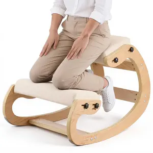 【FathersDayGift】VEVOR Ergonomic Kneeling Chair, Wooden Posture Knee Chair with Adjustable Thick Foam Cushions & Solid Wood Frame, Adjustable Height, Relief for Neck or Back Pain for Home, Office or Meditation, Beige