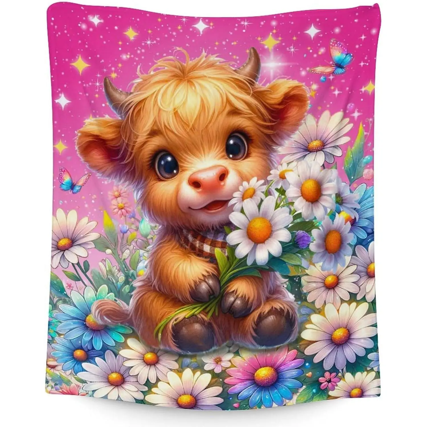 Highland Cow Print Fluffy Blanket for Girls (6-8 Years) - 60"x80" Breathable Flannel Throw, Chunky Bright-Colored All Season Blanket for Bed, Couch, Fluffy Blankets, Cow Print Blankets
