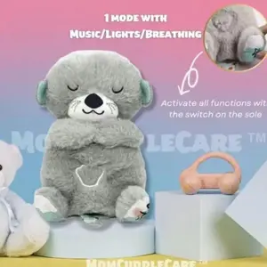 （*The switch is on the right foot.）Sound Machine Breathing Otter Plush Toy with Rhythmic Movements & Music for Baby Sleep - Gentle Hug & Four Gear Adjustment for Soothing & Relaxation