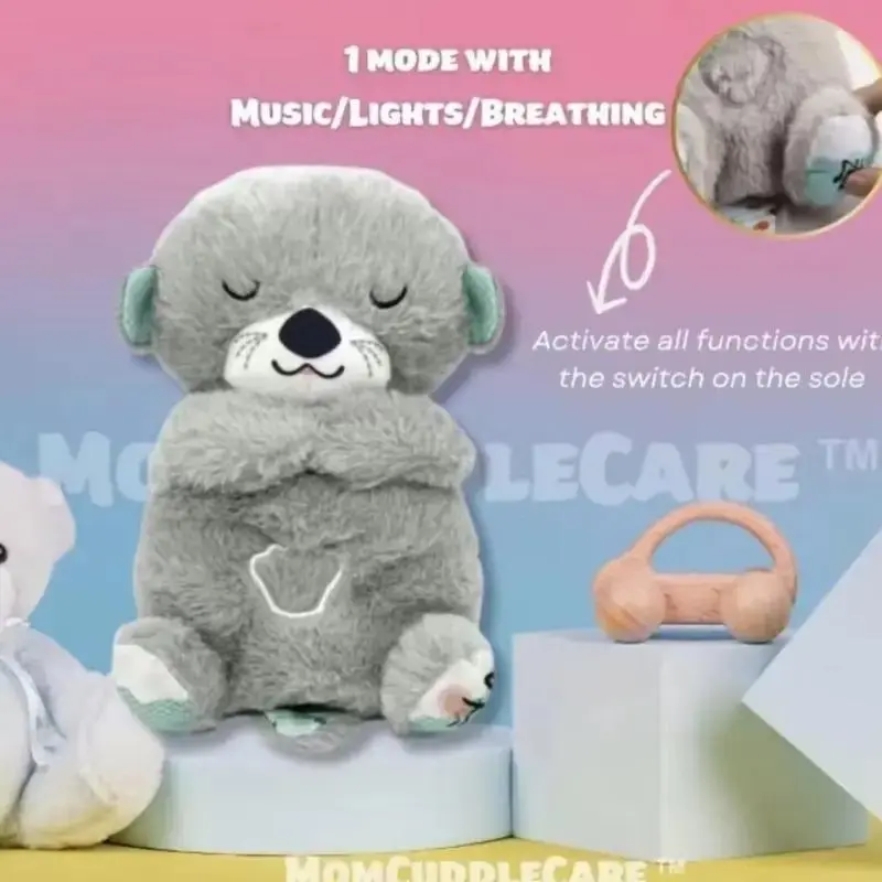 （*The switch is on the right foot.）Sound Machine Breathing Otter Plush Toy with Rhythmic Movements & Music for Baby Sleep - Gentle Hug & Four Gear Adjustment for Soothing & Relaxation