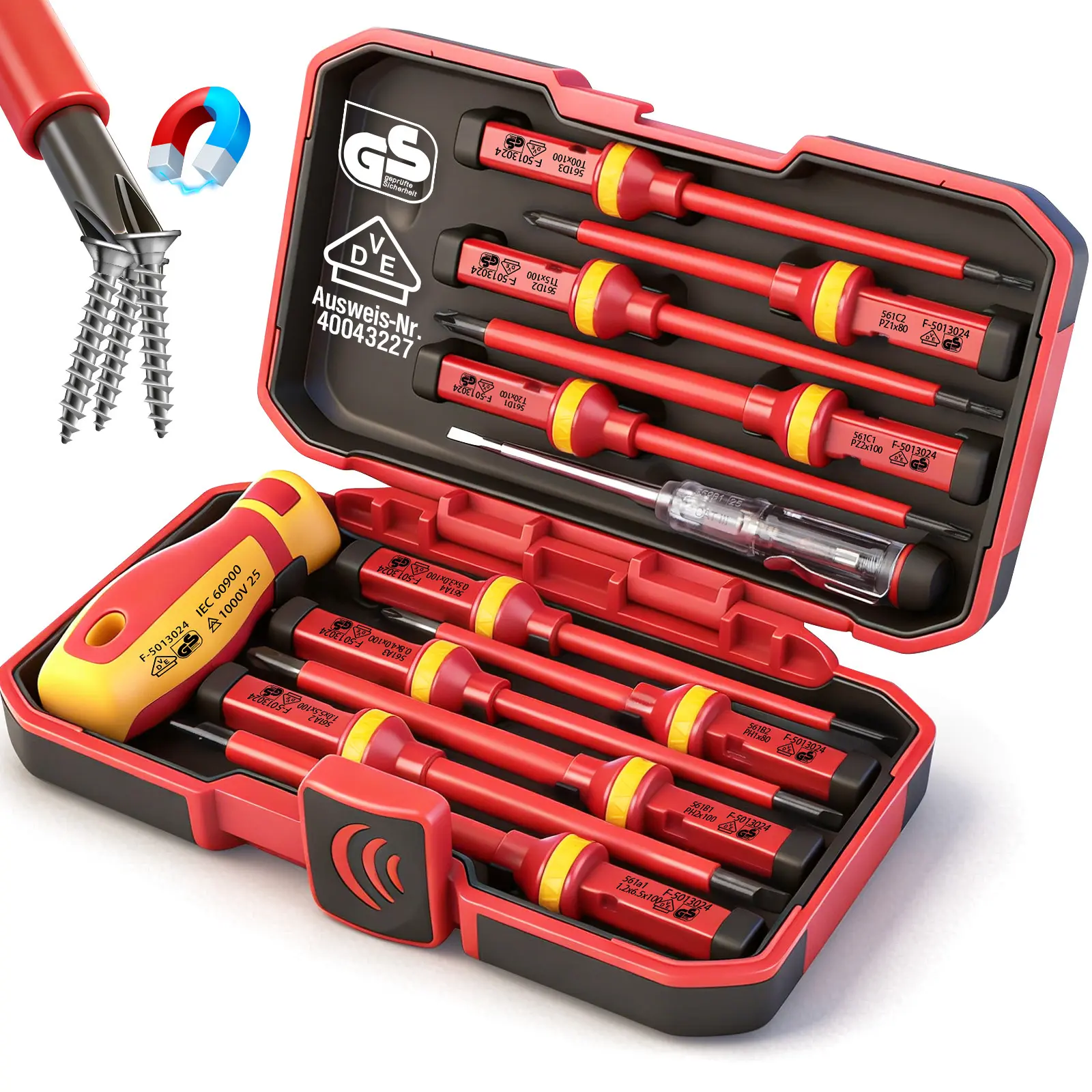 1000V Insulated Electrician Screwdriver Set - 13-Piece Professional Electrical Screwdriver Set Insulation Handle CRV Steel Magnetic Phillips Slotted Pozi Torx Tips VDE & GS Certified,father'sdaygifts