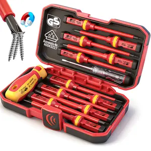 1000V Insulated Electrician Screwdriver Set - 13-Piece Professional Electrical Screwdriver Set Insulation Handle CRV Steel Magnetic Phillips Slotted Pozi Torx Tips VDE & GS Certified