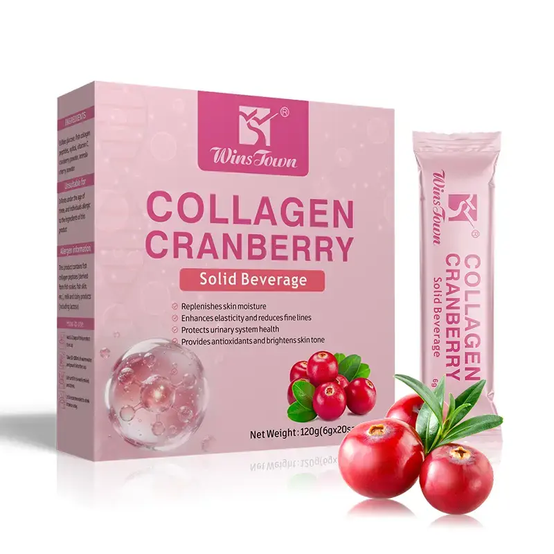 WINS TOWN Collagen Peptide Powder with Prebiotics and Cranberry Extract – Hydrolyzed collagen peptides support hair, skin, nail, bone, and digestive health; grass-fed, non-GMO, suitable for men and women.