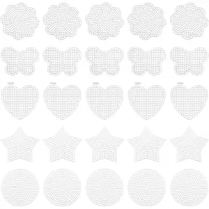 25 Pcs 7 Count 5 Shapes Mesh Plastic Canvas Sheets Kit Including Circles, Butterflies, Hearts, Stars, Flowers, Blank Needlepoint Canvas Kit for Embroidery Cross Stitch Knit Yarn Crafting