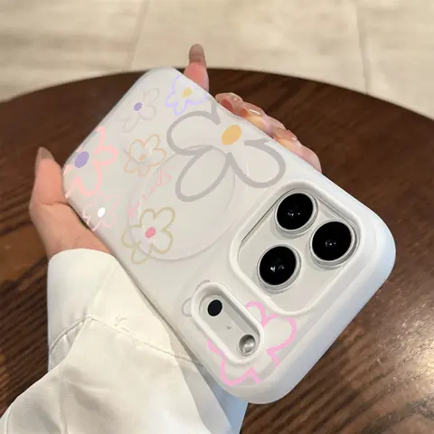Cute Floral MagSafe Phone Case, Coquette Aesthetic Shockproof Protective Cover, Full Camera Bumper, Soft Silicone Case for iPhone 17 16 15 14 13 12 & Samsung Galaxy S25 S24 S23.HY93