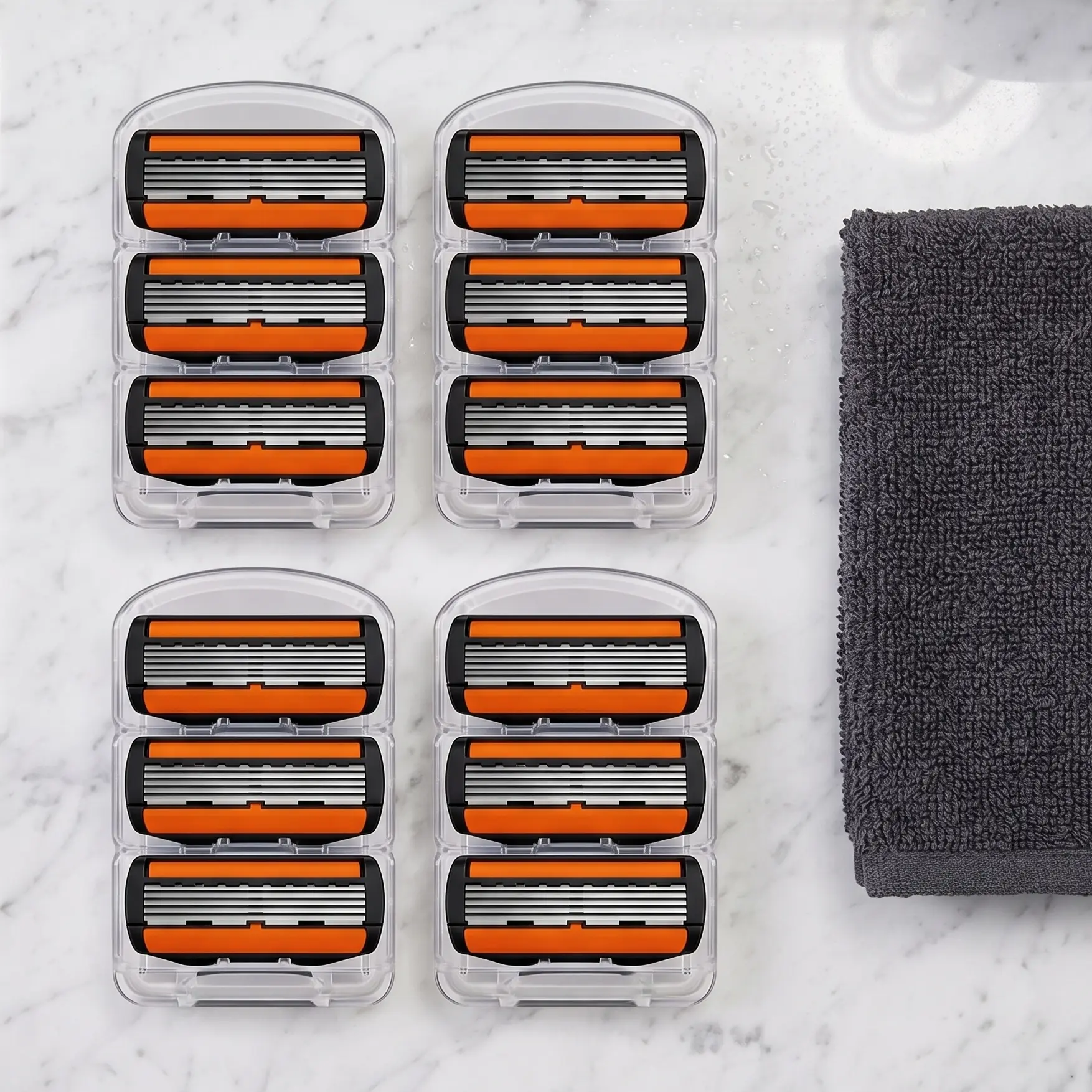 【Summer Turn Up】Men's razor replacement heads (6-Blade, 12/48 pcs) — Includes 1 stainless steel handle and storage box; handheld razor for a smooth shave every day; men's facial grooming kit