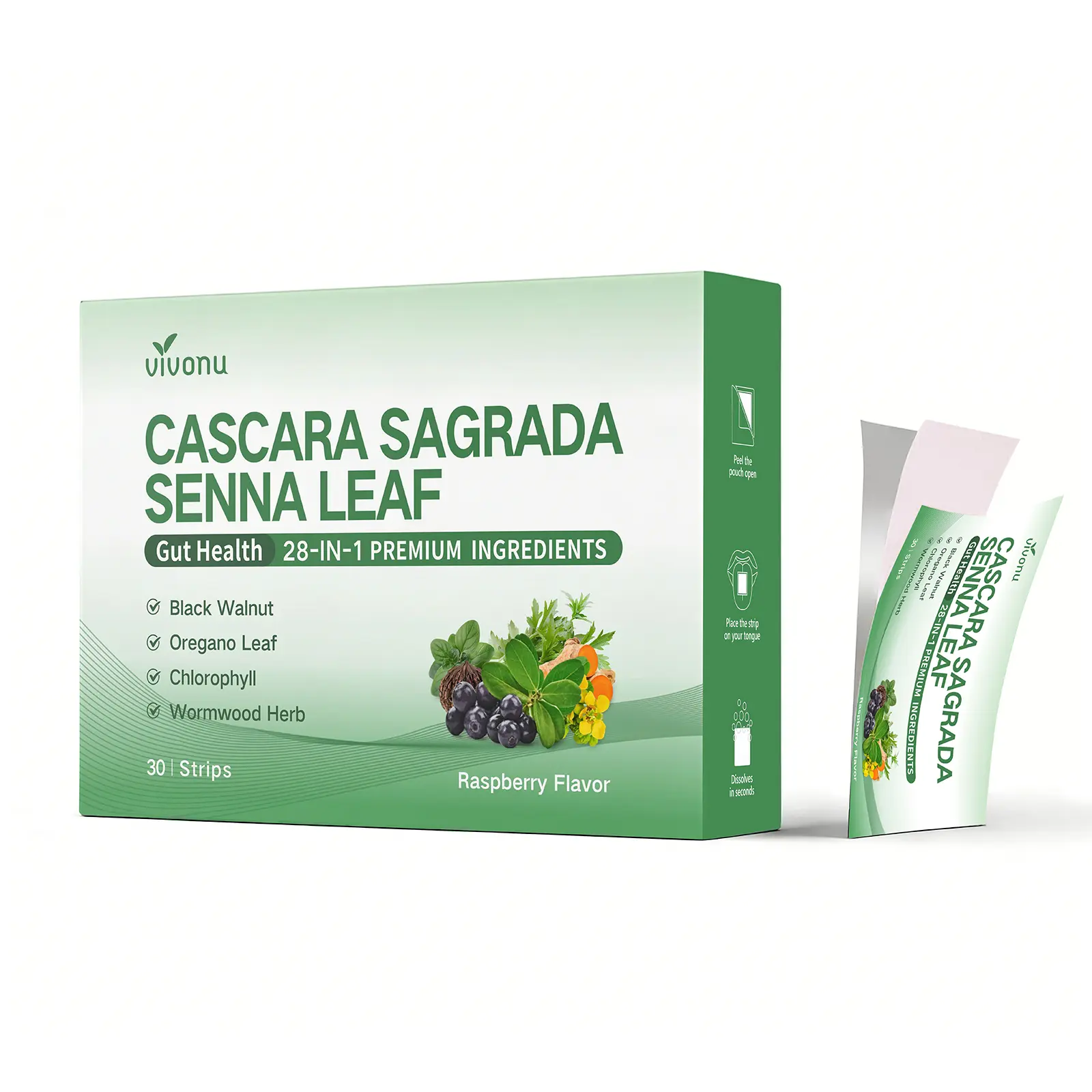 VivoNu Cascara Sagrada, Senna Leaf, Black Walnut & Chlorophyll – 28-in-1 Plant-Based Digestive Support, Post-Meal Comfort & Gentle Detox SummerVibes