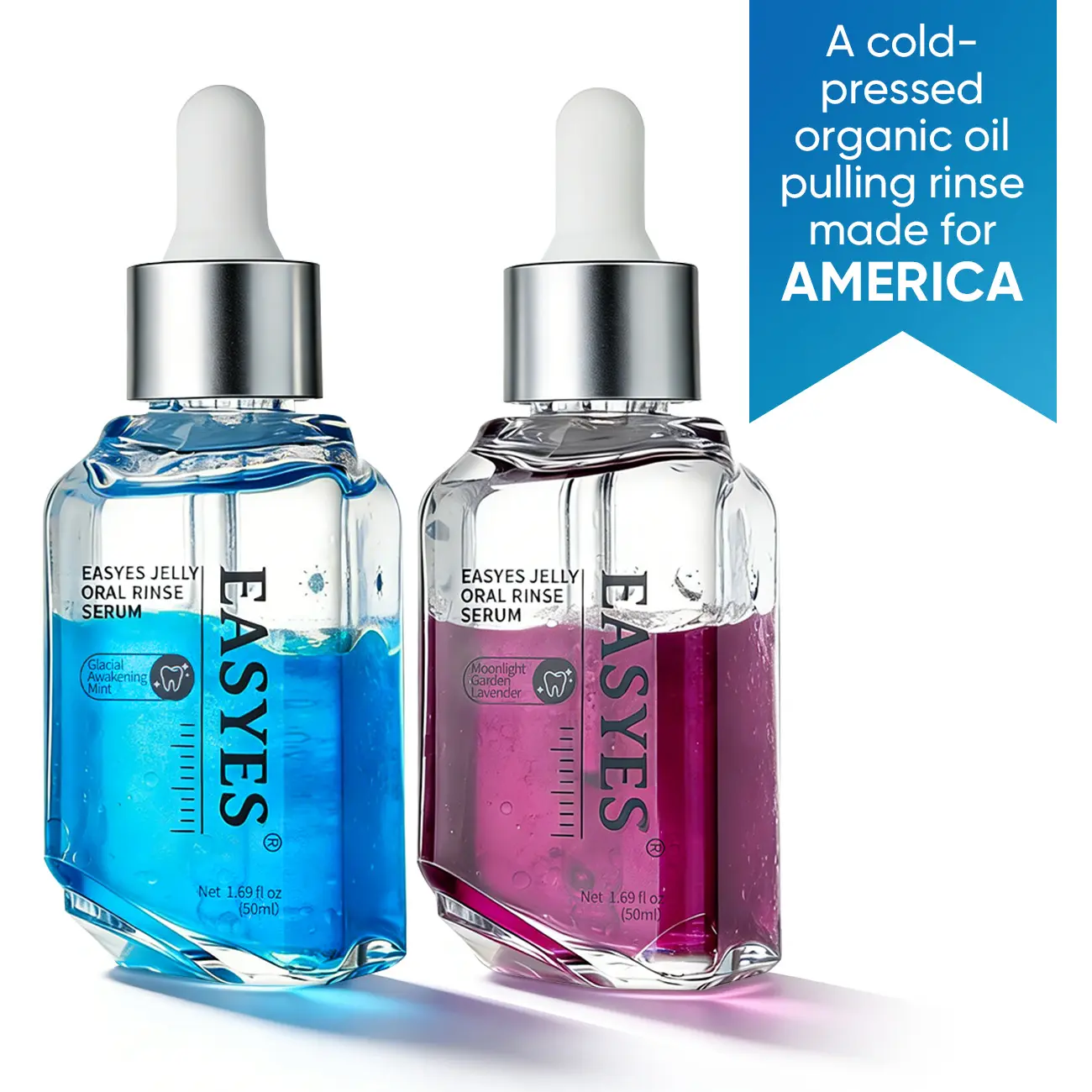 【Easyes】 Mouthwash Set – Blue Day & Pink Night, Natural Mouthwash Total Care Mint Extract Get Rid of Bad Breath Whitening Mouthwash Confidence Boost Sleek Design Highly Portable 50ml