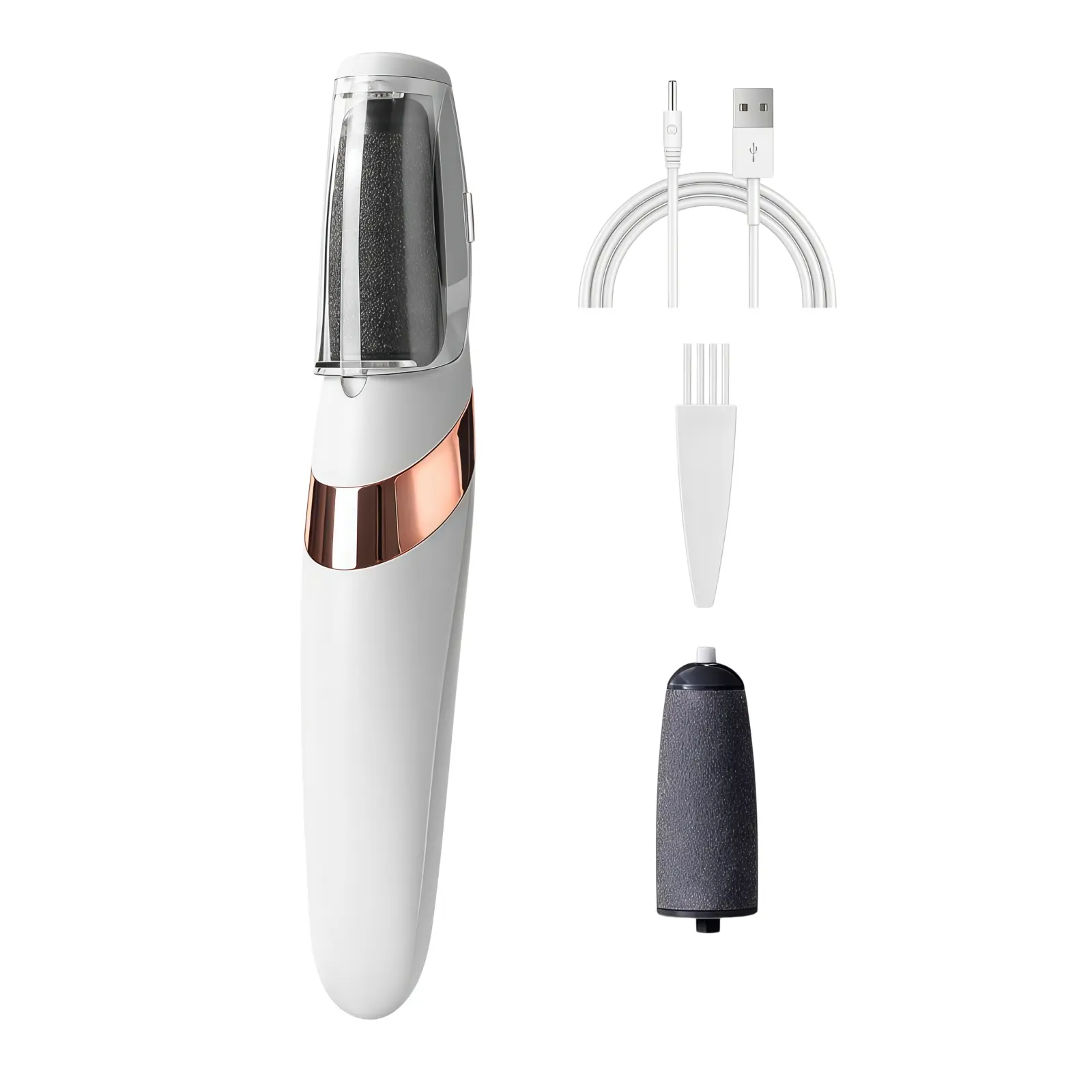 Compact Portable Rechargeable Electric Callus Remover - ABS Plastic Multi-Function Pedicure Tool with 2 Adjustable Speeds, Washable Grinding Head, Replacement Head, LED Light, Rasp for Dead Skin Removal