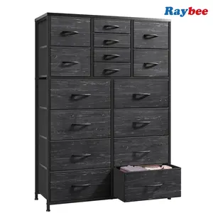 [Home Decor Refresh]RaybeeFurniture Tall Dresser with 12/13/16 Drawers, Large Capacity Storage Organizer with Wood Top & Metal Frame, Fabric Chest Organizer Unit with Fabric Bins, Modern Spacious Storage Tower for Bedroom, Closet, Living Room, Entryway