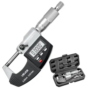 VEVOR Micrometer Set, Digital Outside Micrometer 0-1 inch Measuring Range, 0.00005 Resolution, Ultra-Precision 0.0001 Accuracy, LCD Screen, in/mm Switch, Carbide Tip, with Protective Case