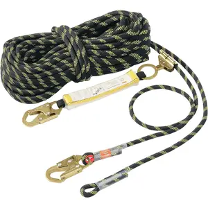 TikTokShopBlackFridayClimbing Rope, Fall Protection Safety Rope, 25 50 100 150ft Vertical Tree Stand safety Rope Line Kit Safety Harness for Roofing Work with Alloy Steel Rope Grab, Two Snap Hooks, Shock Absorber