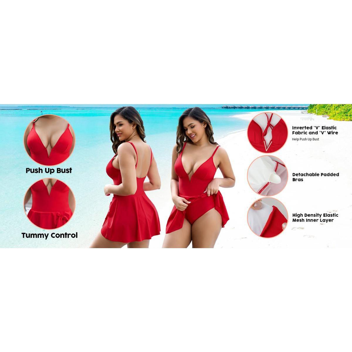 Joyshaper Swim Dress for Women One Piece Skirted Swimsuit Tummy Control Bathing Suits Swimdress Sexy Swimwear