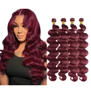 Rovess Ombre Burgundy Bundles 99j Body Wave Human Hair Bundles Brazilian Unprocessed Virgin Remy Hair Bundles 20 Inch Red Wine Body Wave Bundles Human Hair Extensions 99j Bundles for Women