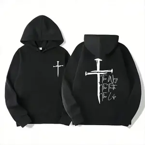 "The Way The Truth The Life" Christian Apparel, Nail Cross Design T-Shirt, Sweatshirt & Hoodie, Front & Back Print, Inspirational Scripture Wear, Unisex Cotton Religious Streetwear for Believers