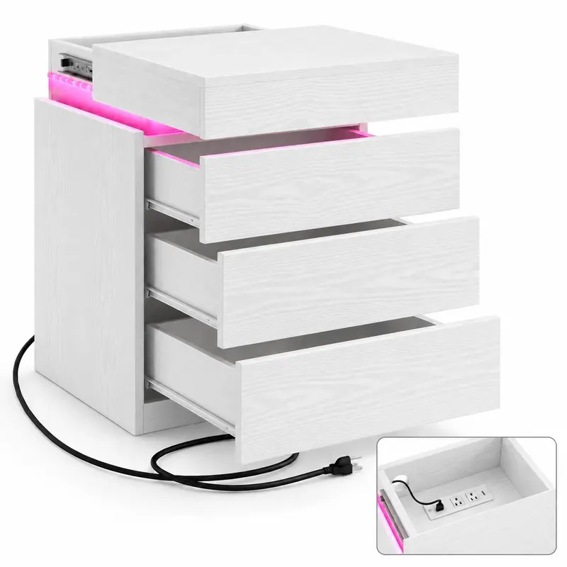 Sliding Top Hidden Storage-3 Drawers-White-1PC
