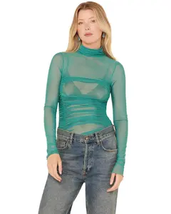 Free People Women's Under It All Ruched Mesh Bodysuit - Fp5821cy-Teal