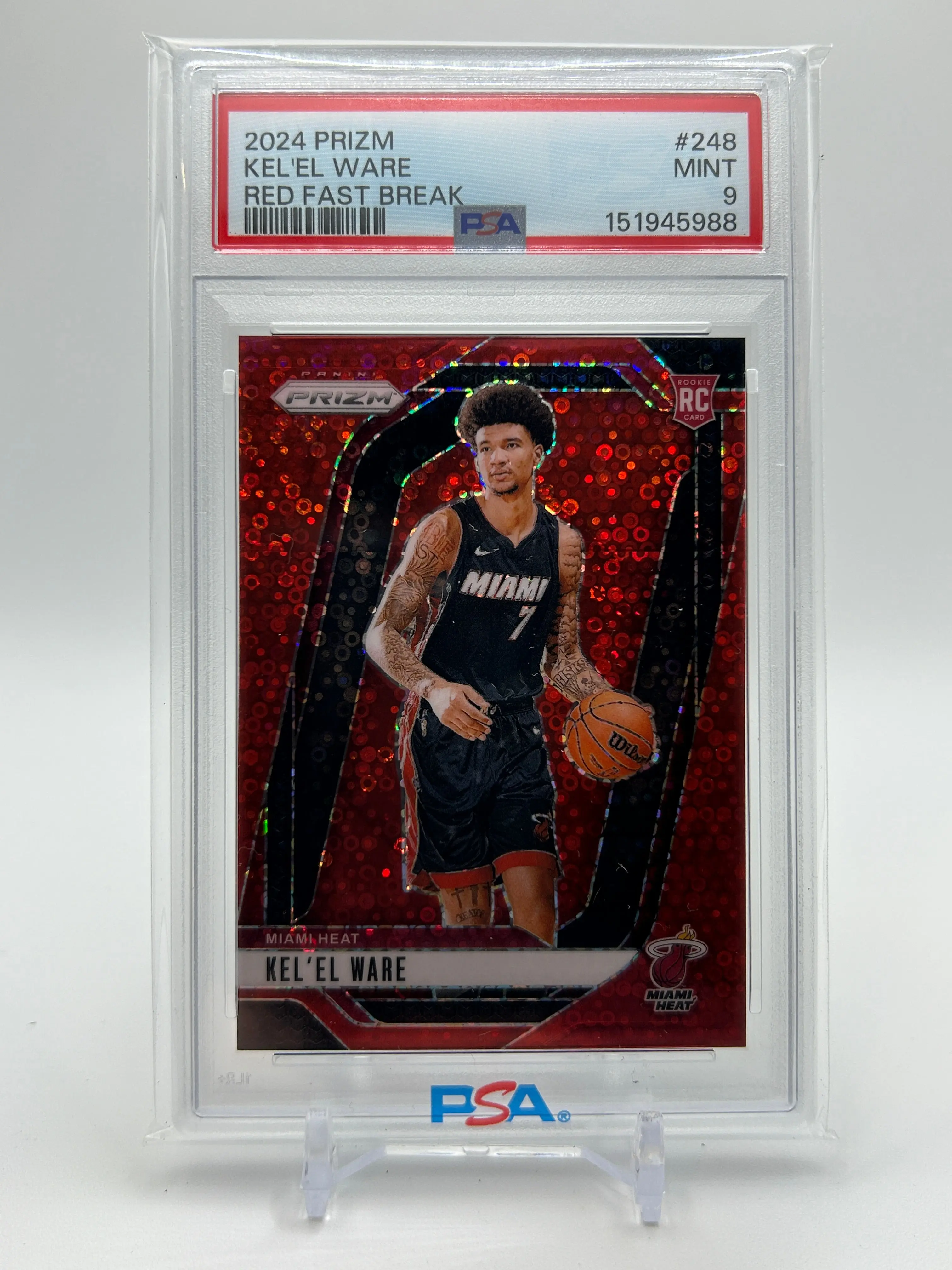2024-25 Panini Prizm Kel'El Ware Red Fast Break Prizm Rookie /100 PSA 9 Mint